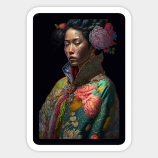 Geisha in floral kimono Sticker